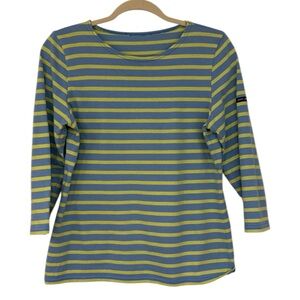 SAINT JAMES L'Atelier 1889 Blue Yellow‎ Striped Round Neck Half Sleeve Top 6 US